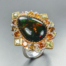 Super Top AA+ 7 ct+ Natural Black Opal Ring 925 Sterling Silver Size 8 /R462961
