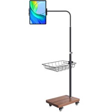 Adjustable Floor Tablet Stand with Rolling Base, Flexible Gooseneck Mount, Wo...