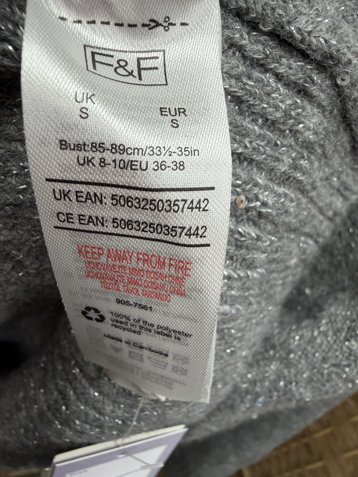 Florence And Fred Grey Long Sleeve Glittery Pullover Jumper Size S Bnwt image 4