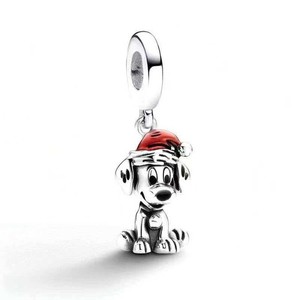 Pandora S925 Ale Disney Santa Hat Enamel Christmas Dog Dangle Charm
