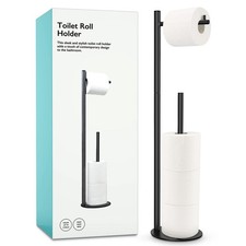 Toilet Paper Holder Stand, Bathroom Free Standing with Storage, Black