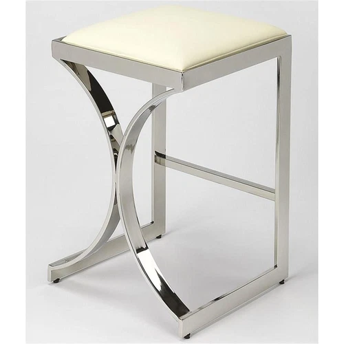 Butler Specialty 24" Faux Leather Counter Stool In Ivory And Silver - Picture 3 of 4