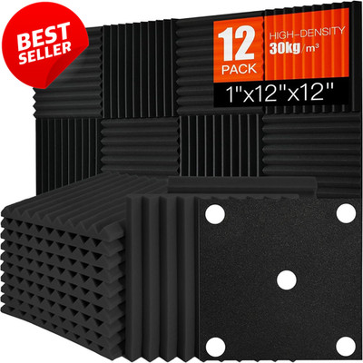 12 Pack Acoustic Foam Panels 12x12x1 High Density Soundproof Wall Black - US
