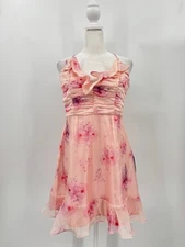 Lulu’s Pink Floral Fairy Ruffle Mini Party Dress Ruched Bodice Medium NEW