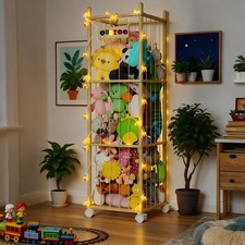 Stuffed Animal Storage Zoo with Wheels and Twinkling Bee String Lights, 55.12...