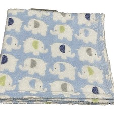 Snugly Baby Blue Elephant Plush Fleece Blanket Nursery Green Gray HTF28x29