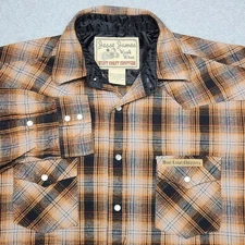 West Coast Choppers Shirt Large Orange Plaid Pearl Snap Jesse James Work Wear