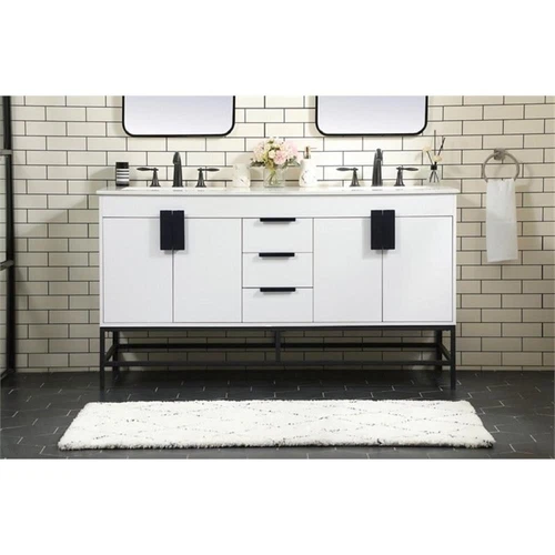 Elegant Decor Eugene 60" Aluminum and MDF Double Bathroom Vanity in White - Picture 7 of 8