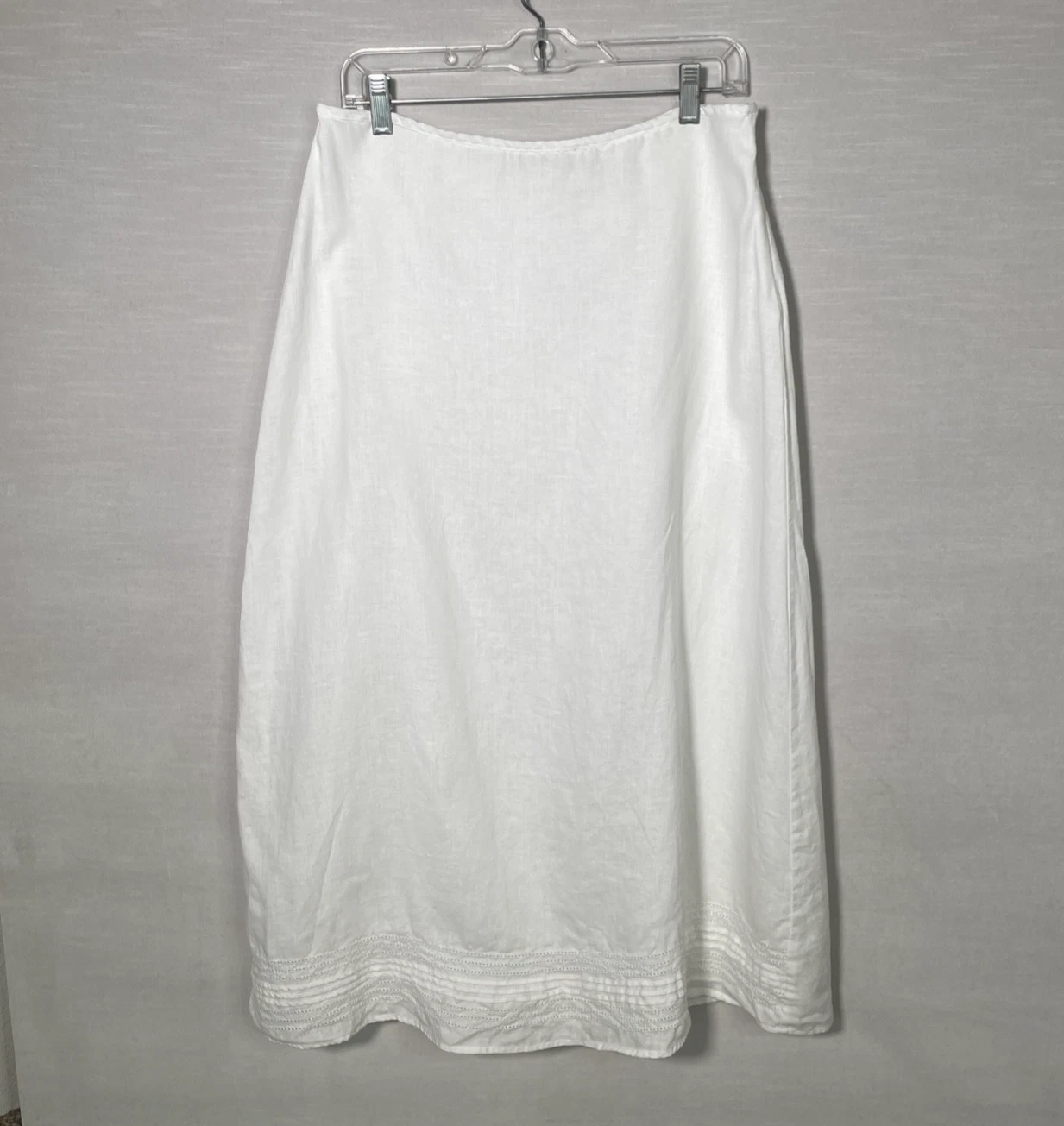 Ecologie Midi Skirt White 100% Linen Lined Cottagecore Beach Modest Women's Sz 8