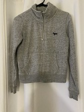 PINK Victoria's Secret Womens Gray Logo Fleece 1/4 Zip Pullover Sweatshirt XS