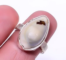 Cowrie Shell Gemstone Handmade 925 Sterling Silver Ring s.7 R5818-14
