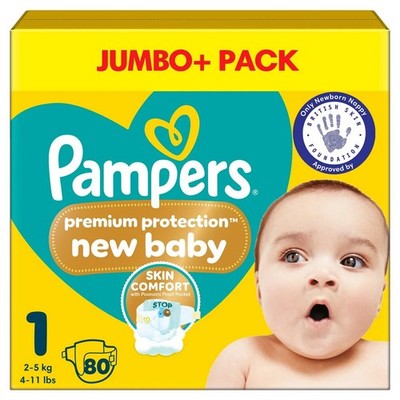 Pampers Neu Baby Gr.1 Windeln 2-5Kg Premium Protection Soft Jumbo + 80er Pack Windeln