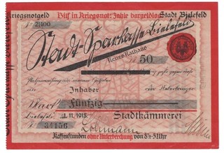 Kriegsnotgeld Bielefeld 50 Mark 1918 ohne Stempel