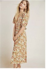 New $155 Faithful the brand Delia Petra Orange Floral Dress Women Medium VV6