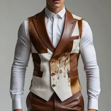 Men’s Cowhide Leather Vest – Handmade Hair-On Fur Western Cowboy Waistcoat