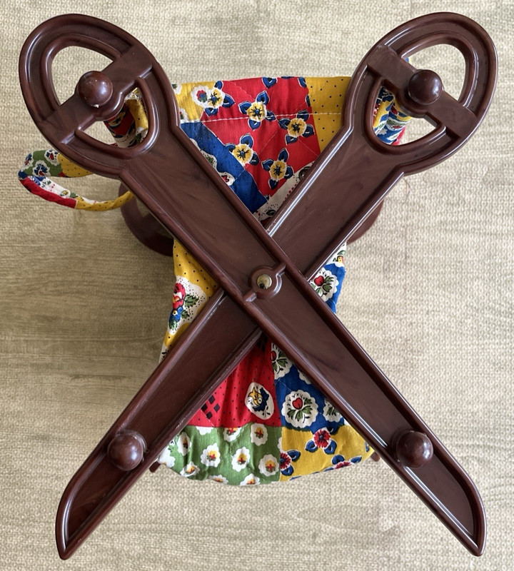 Vtg Folding Stand Up Knitting QUILTED Sewing Yarn Grandma Caddy Holder