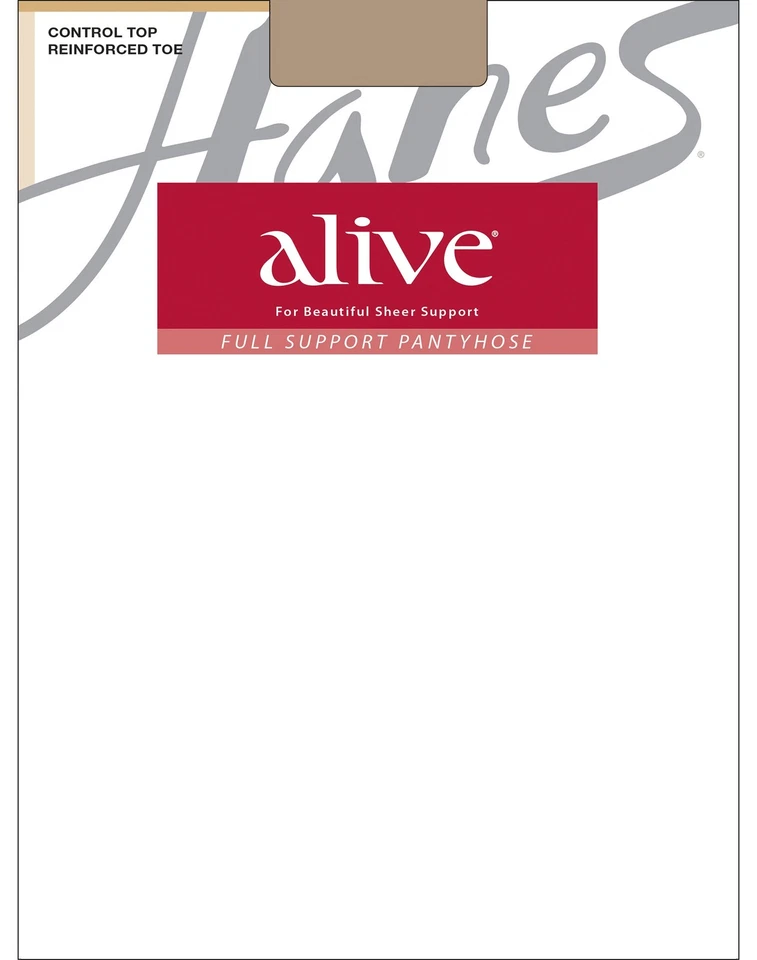 Hanes Alive Pantyhose Full Support Control Top Reinforced Toe Silky Sheer sz A-F