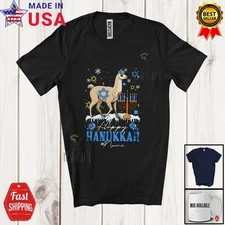 Custom Name Happy Hanukkah; Amazing Chanukah Lights Llama Animal Farmer T-Shirt