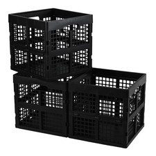 3 PCS 16L Plastic Square Milk Crate Collapsible Storage Bins Stackable Black