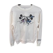 Disney 100 Years of Wonder Mickey Minnie Mouse Sweatshirt Cream/White Womens M