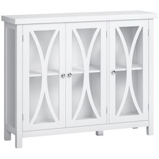 Kitchen Sideboard Storage Cabinet with Glass Door Adjustable Shelf White