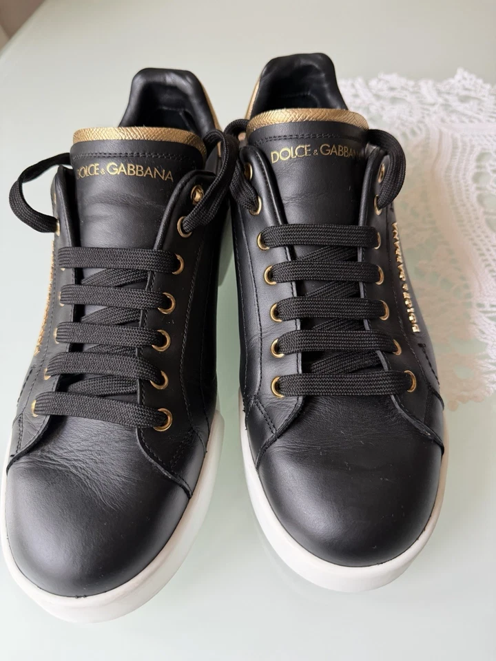 Dolce & Gabbana Women’s Portofino Sneakers Black Gold Leather EU 41 US 10 - Image 4 of 4