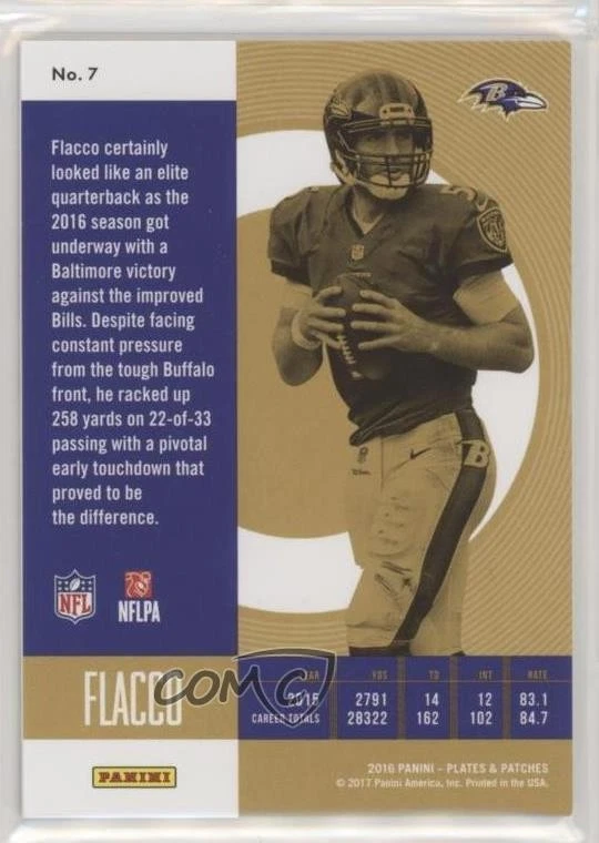 2016 Panini Plates & Patches /99 Joe Flacco #7 - Image 2 of 2