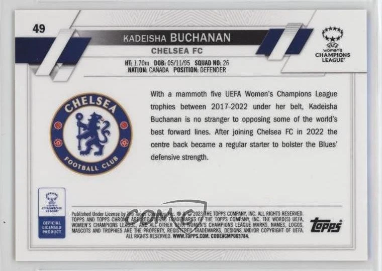 2022-23 Topps Orange /25 Kadeisha Buchanan #49 Rookie RC - Image 2 of 2