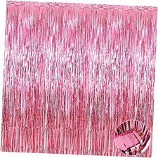 4 Pack Foil Fringe Curtain Backdrop, 3.3Ft x 9.8Ft Metallic Tinsel Foil Pink
