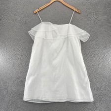 Lulus Dress Womens Large White Off Shoulder Mini Chiffon Ruffle Spaghetti Strap