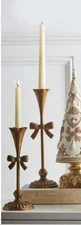 2-PK 13" & 10" GOLD BOW CANDLESTICKS Beautiful Christmas RAZ Imports NEW 4559172