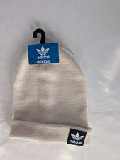 Adidas Grove 2 Pack Beanie White And Beige One Size Trefoil Logo Accent Comfort