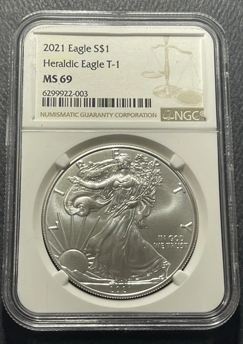 American Silver Eagle 2021 One Ounce Silver Coin: NGC MS69