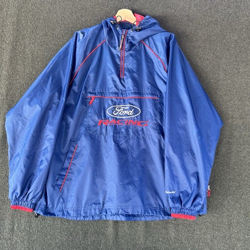 Vintage Ford Racing Jacket Mens L Windbreaker Embroidered Front Pocket Hooded - Picture 2 of 11