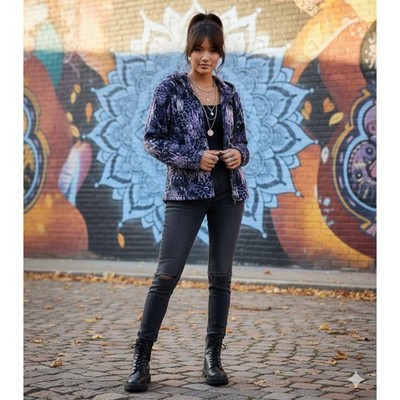 Abstract Ikat Hoodie Retro Boho Psychedelic Maximalist Loungewear Sweatshirt L