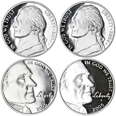 2004 S 2005 S Jefferson Nickels Gem DCam Proof Run 4 Coin WJ Set