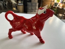 Vintage Red Bull Figurine White Horns Retro Decor