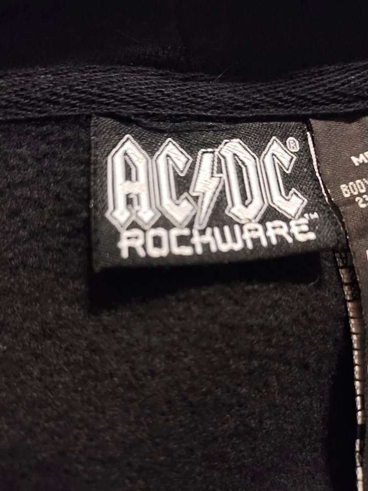 Jaqueta com capuz AC/DC masculina tamanho M rockware preta zíper completo retrô Y2k 2008 - Imagem 3 de 4