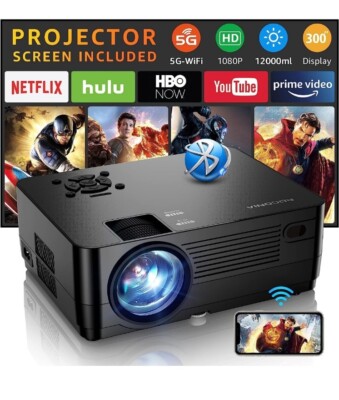 5G WiFi Bluetooth Native 1080P Projektor [Projektorleinwand enthalten], Roconia