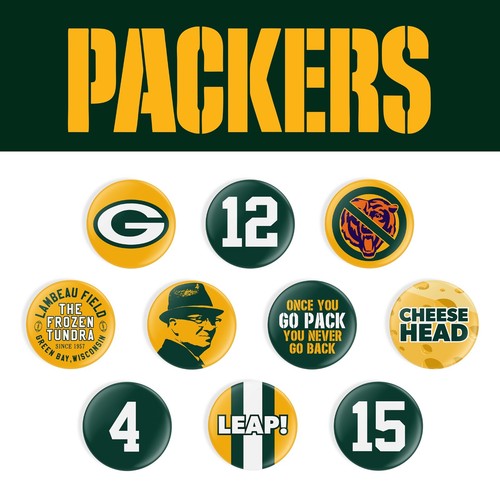 NFL Football GREEN BAY PACKERS - 1" INCH PIN-BACK Button Fan Set of 10 - Picture 1 of 3