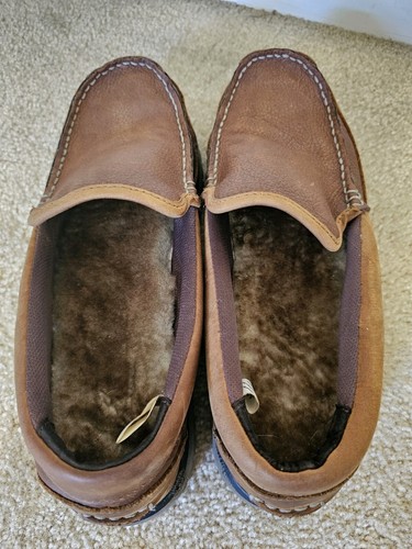 LL Bean All Week Slipper Moccasin Shoes Mens 10 Brown Leather Shearling Lined - 第 14/16 張圖片