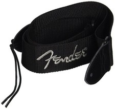 Genuine Fender 2" Thick, Poly, Adjustable Guitar Strap, Black with White Logo
