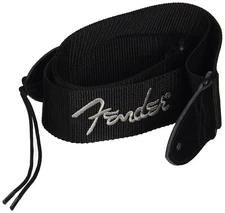 Genuine Fender 2" Thick, Poly, Adjustable Guitar Strap, Black with White Logo