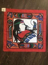 New Vtg Native American Indian Wolves Tribal Bandana Handkerchief USA 50/50 NWT