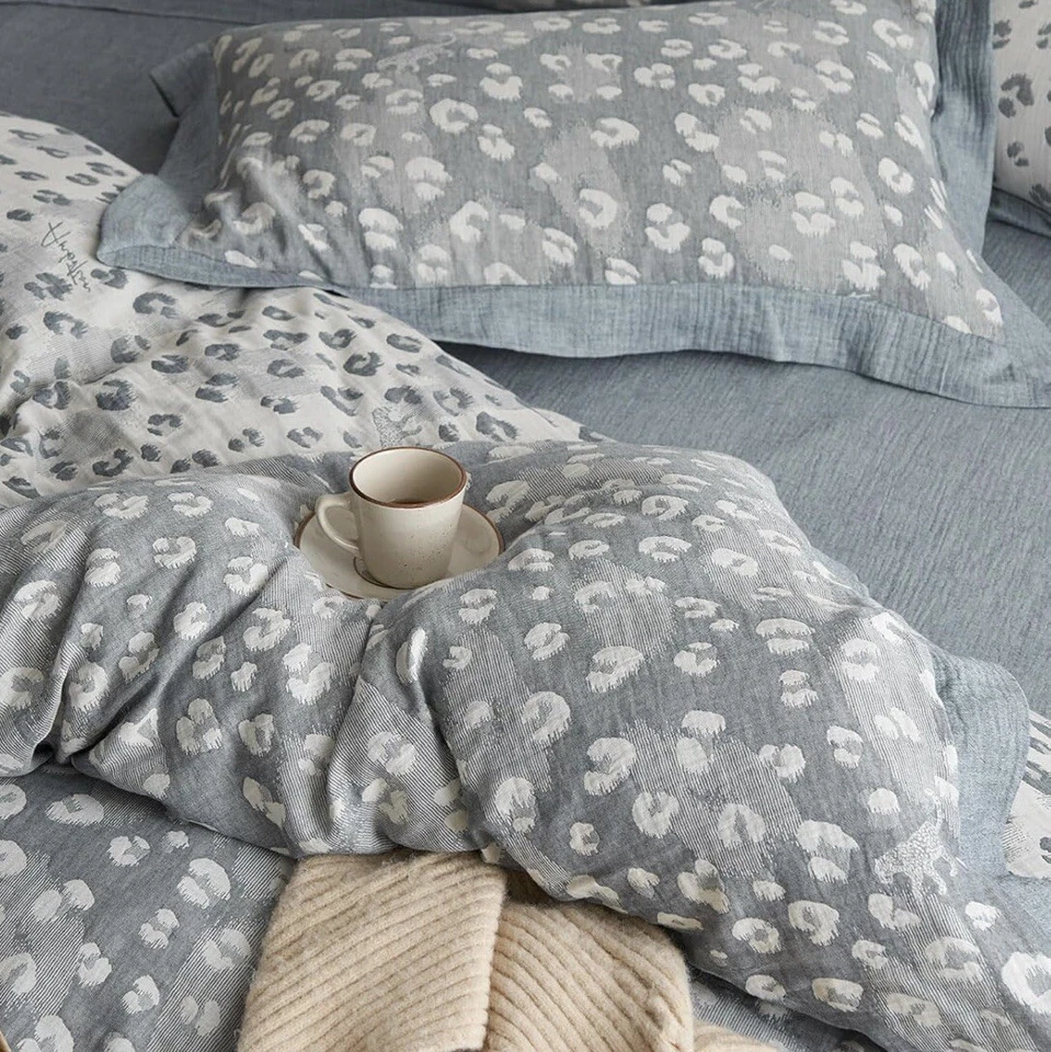 NEW Anthropologie Blue Grey Spotted Boho King Size Bedding Duvet Sham Case Set - Image 4 of 4