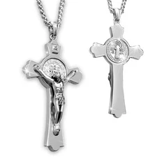 St Benedict Crucifix Necklace Saint Benedict Medal Cross Bless Safety Religio...