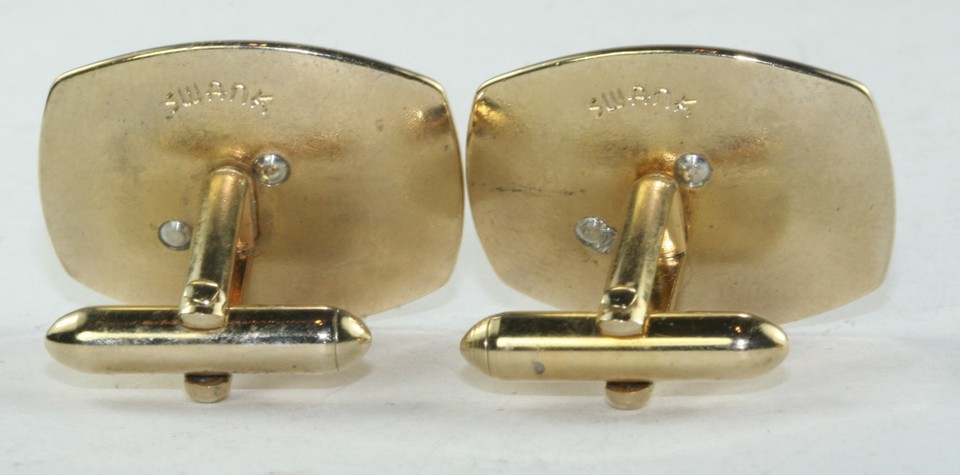 Boutons De Manchette Vintage Bowling En Métal Argenté Avec Motifs Noir, Rouge, Blanc - Marque Swank, Référence 12016, Occasion