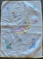 Vintage 1940-50  s Baby Asleep On Crescent Moon  Pixies Crib Quilt 45  X 33  