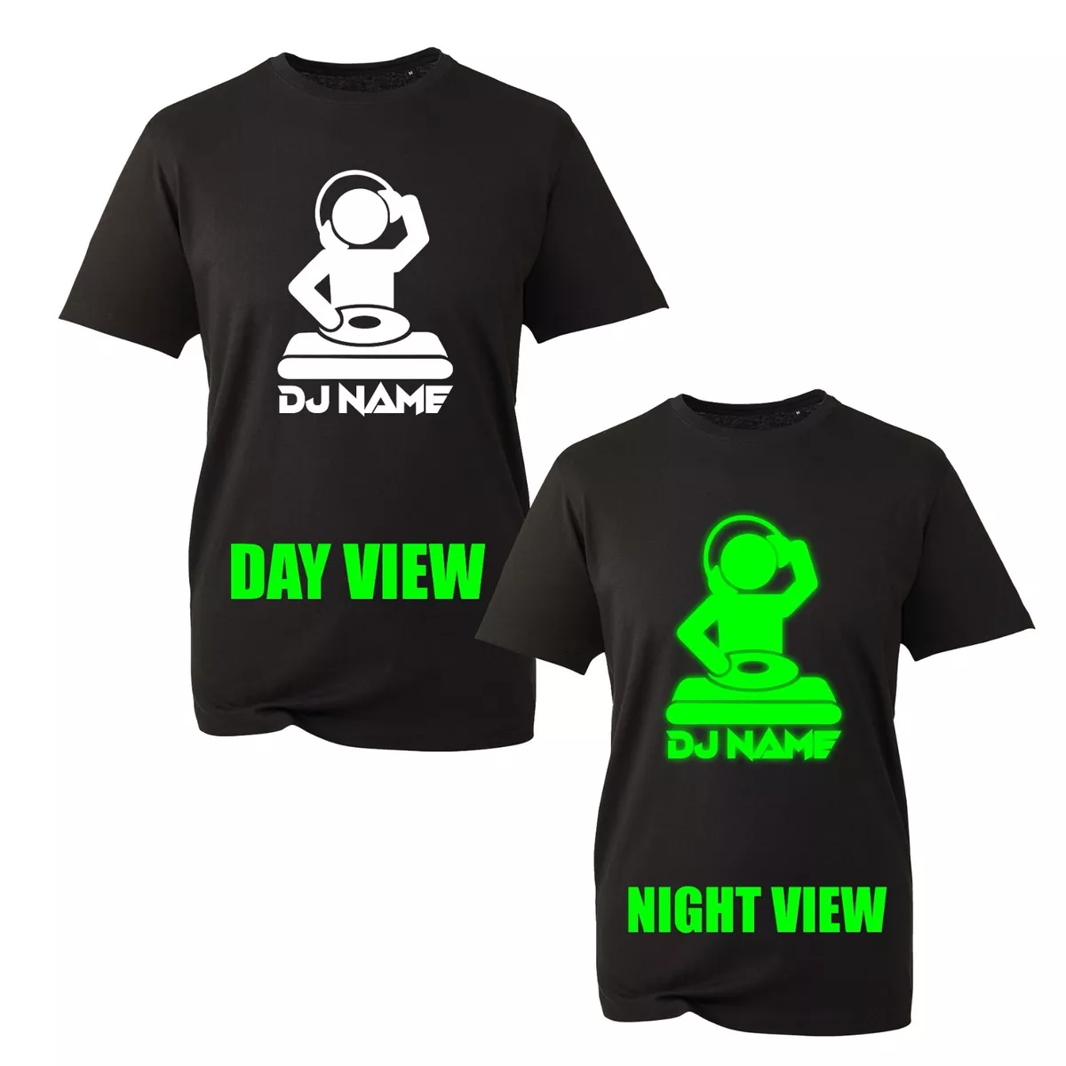 Personalised DJ Name Glow In The Dark T Shirt Music Funny Headphones Unisex Top