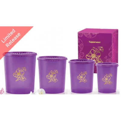 Tupperware LIMITED RELEASE Golden Flora Deco Canister Set (4)